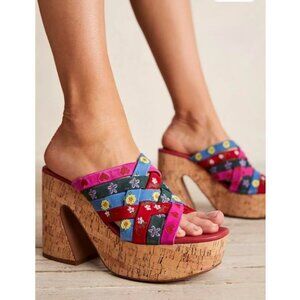 Free People Lisbon Platform Mules Strappy Colourful Suede 9